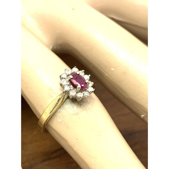 Red Gemstone Diamond Cocktail Ring 10k Yellow Gold Womens Estate Jewelry SZ 6.25 main image 10